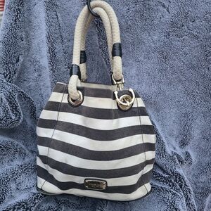 Nautical Michael Kors Blue & White Pinstripe Marina Tote Shoulder Bag Rope